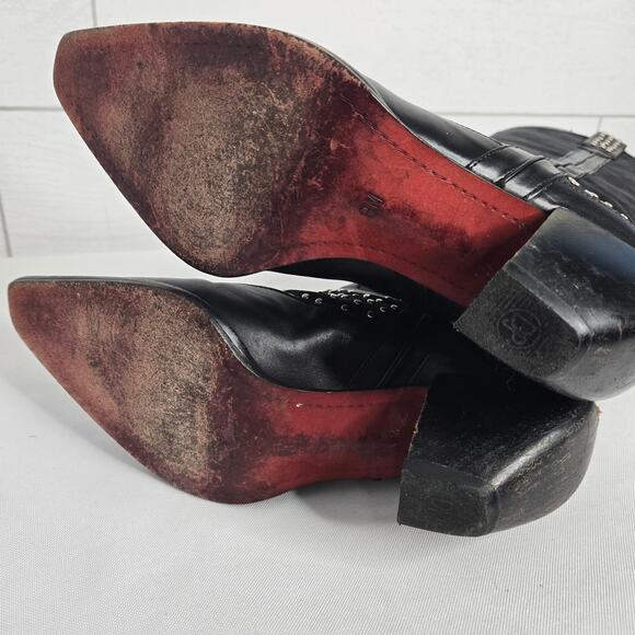 Donald J. Pliner Western Couture Boots Black Silver Studded 8M Cowgirl Leather - Picture 11 of 12